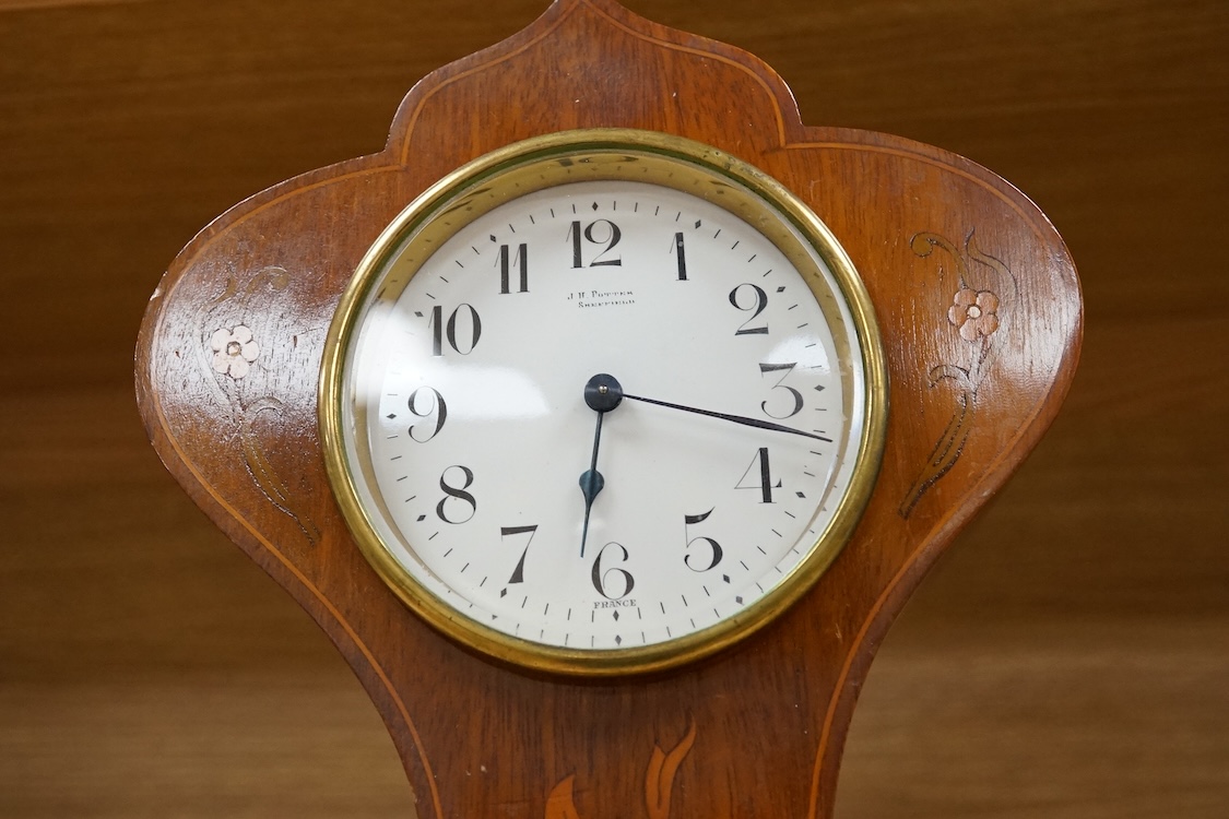 An Art Nouveau inlaid mantel timepiece, the dial inscribed J. H. Potter, Sheffield, 27cm high